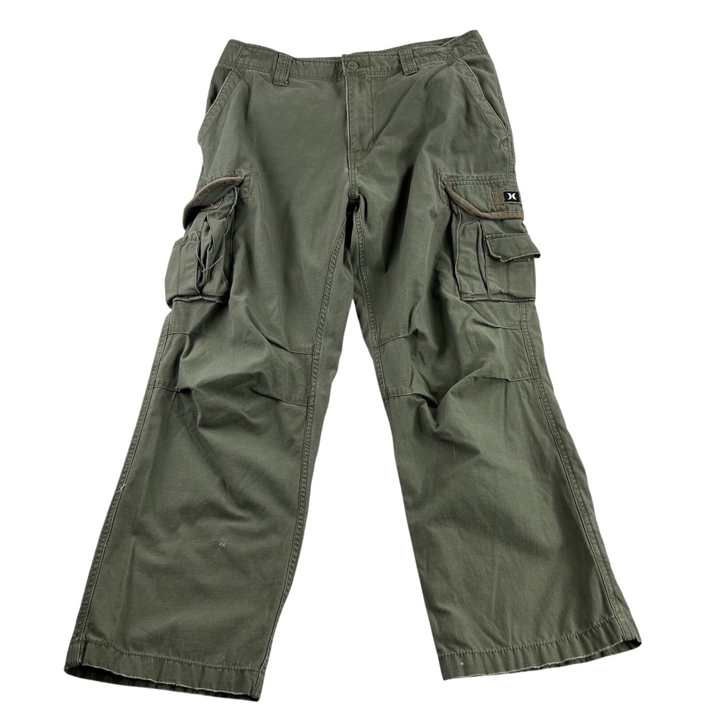 Vtg Baggy Hurley GTG Cargo Pants 34x30 Olive Green Y2K Skater Grunge Military